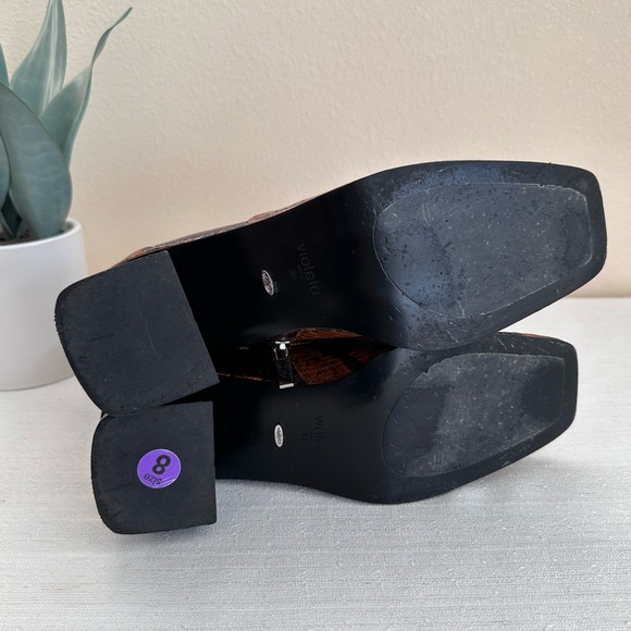 Violeta Brown/Tan Snake Skin Leather Heeled Zip Ankle Boots Women’s EU38 US7 - Picture 14 of 14